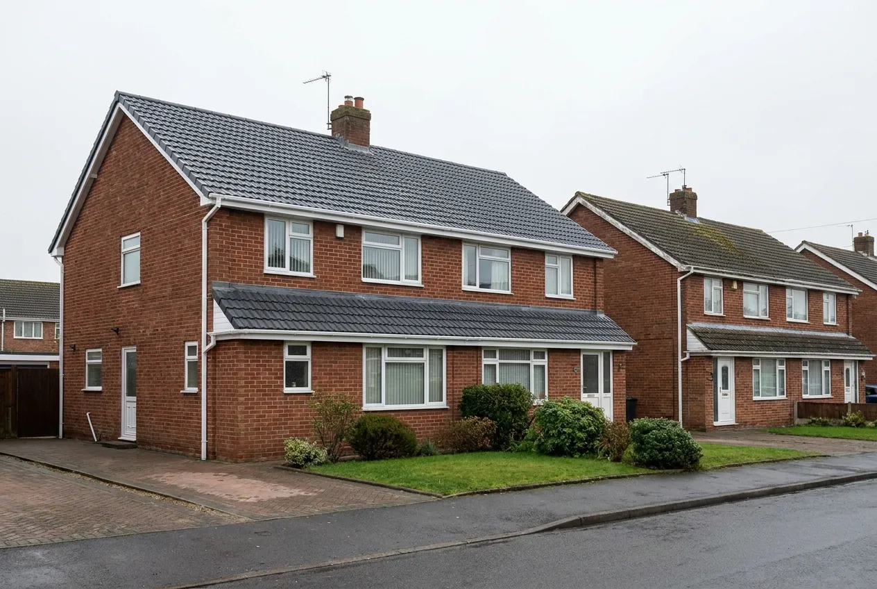 Newly re-roofed 1960s semi with dark grey concrete tiles