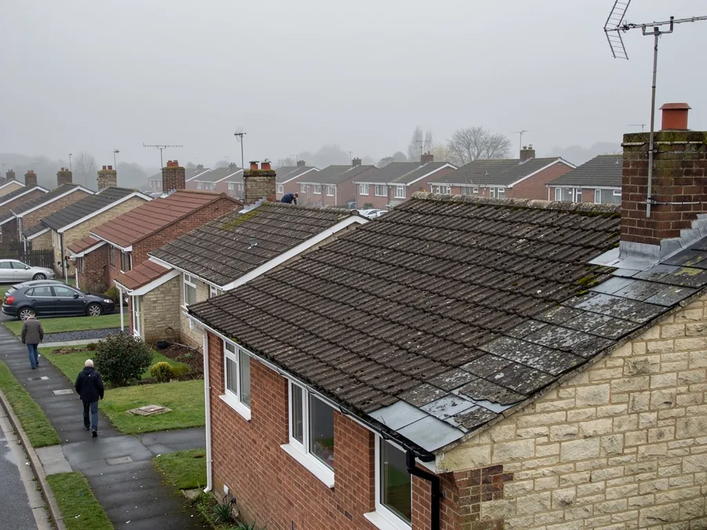 Terraced town-centre roofs behind a parapet