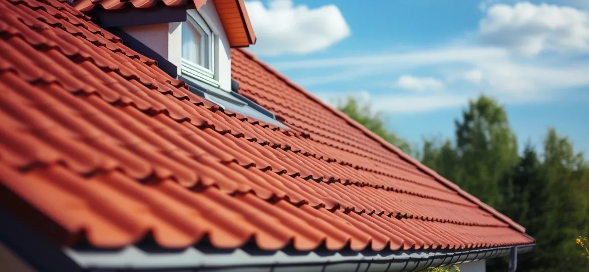 Red interlocking roof tiles running up to a small dormer